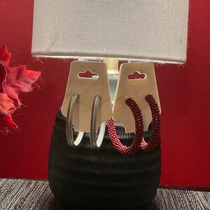 Silver and Red Hoop Earrings Set